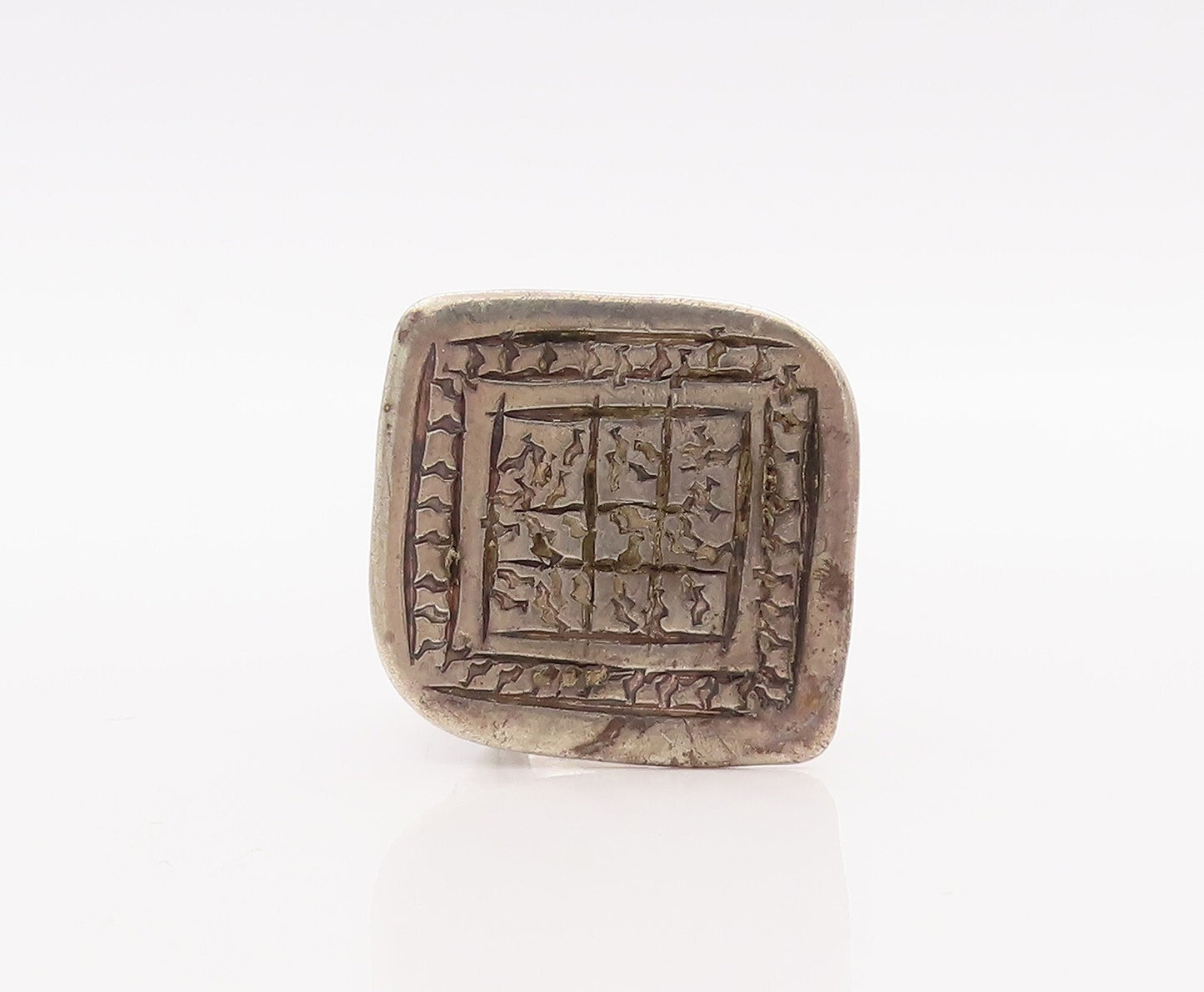 925 Sterling Silver Vintage Ring Solid Etched Square Design  Sz 8  RG28954