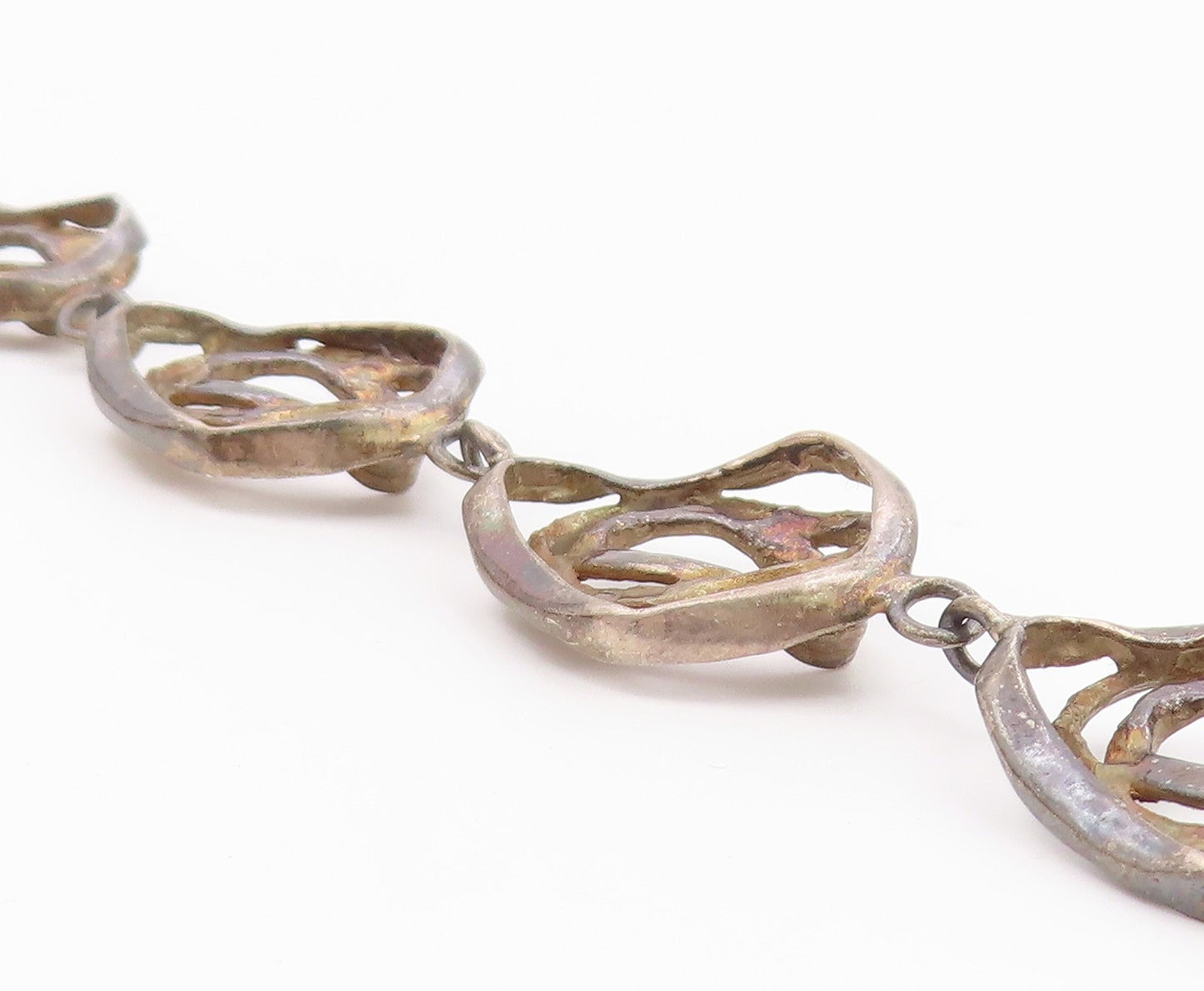 925 Sterling Silver Vintage Bracelet Brutalist Concentric Nest Loop Link BT12199