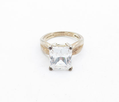 KOREA 925 Silver  Vintage Prong Set Cubic Zirconia Solitaire Ring Sz 7  RG5794
