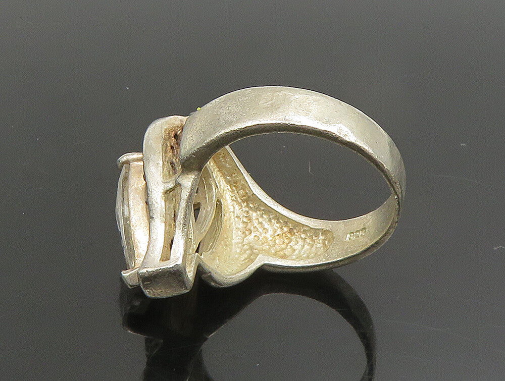 925 Silver  Vintage Pear Shaped Cubic Zirconia Half Halo Ring Sz 7.5  RG25165