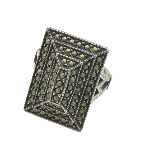 925 Sterling Silver  Vintage Marcasite Square Dome Cocktail Ring Sz 6  RG17644