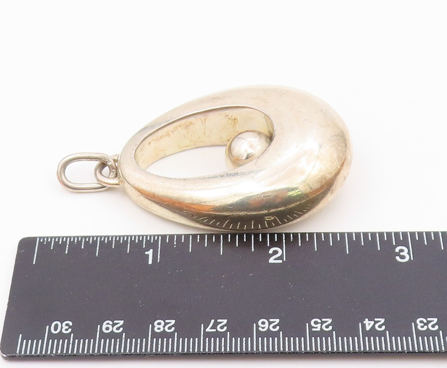 DESIGNER 925 Silver  Vintage Heavy Open Pear Shape With Bead Pendant  PT21925