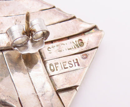 14k Gold & 925 Sterling Silver Vintage Earrings OFIESH Basket Weave Stud EG14062