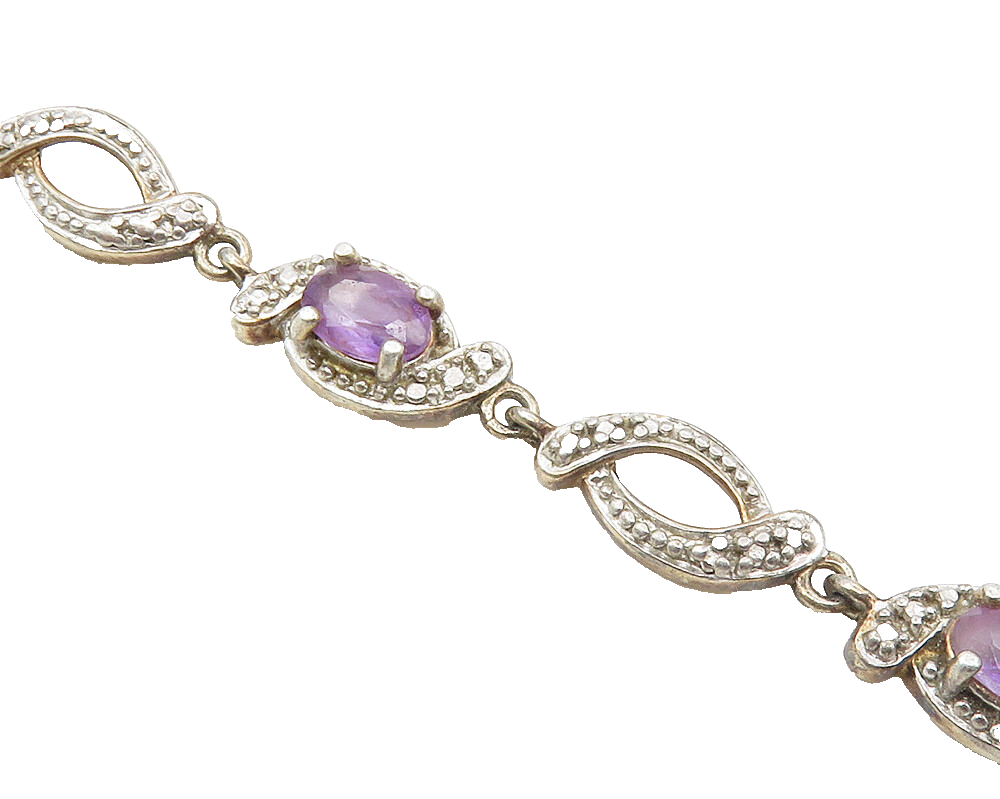 ROSS SIMON 925 Sterling Silver Vintage Prong Set Amethyst Chain Bracelet  BT4198