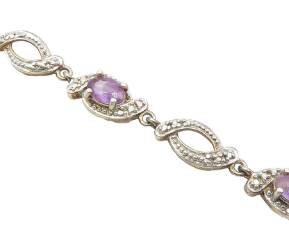 ROSS SIMON 925 Sterling Silver Vintage Prong Set Amethyst Chain Bracelet  BT4198