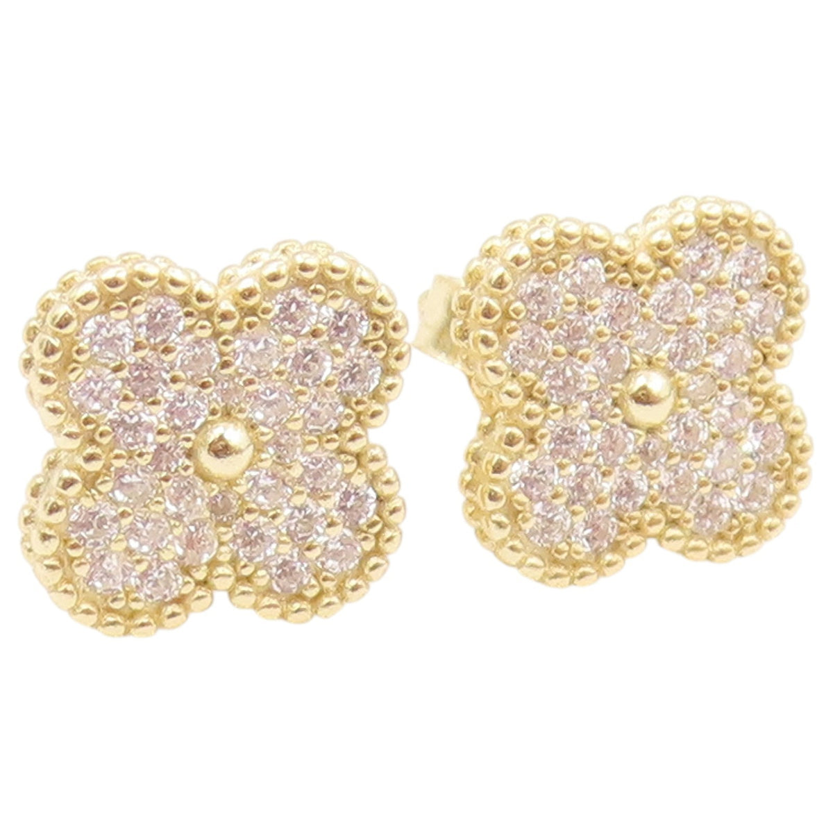 925 Sterling Silver Vintage Earrings Gold Plated CZ Lucy Clover Stud  EG14516