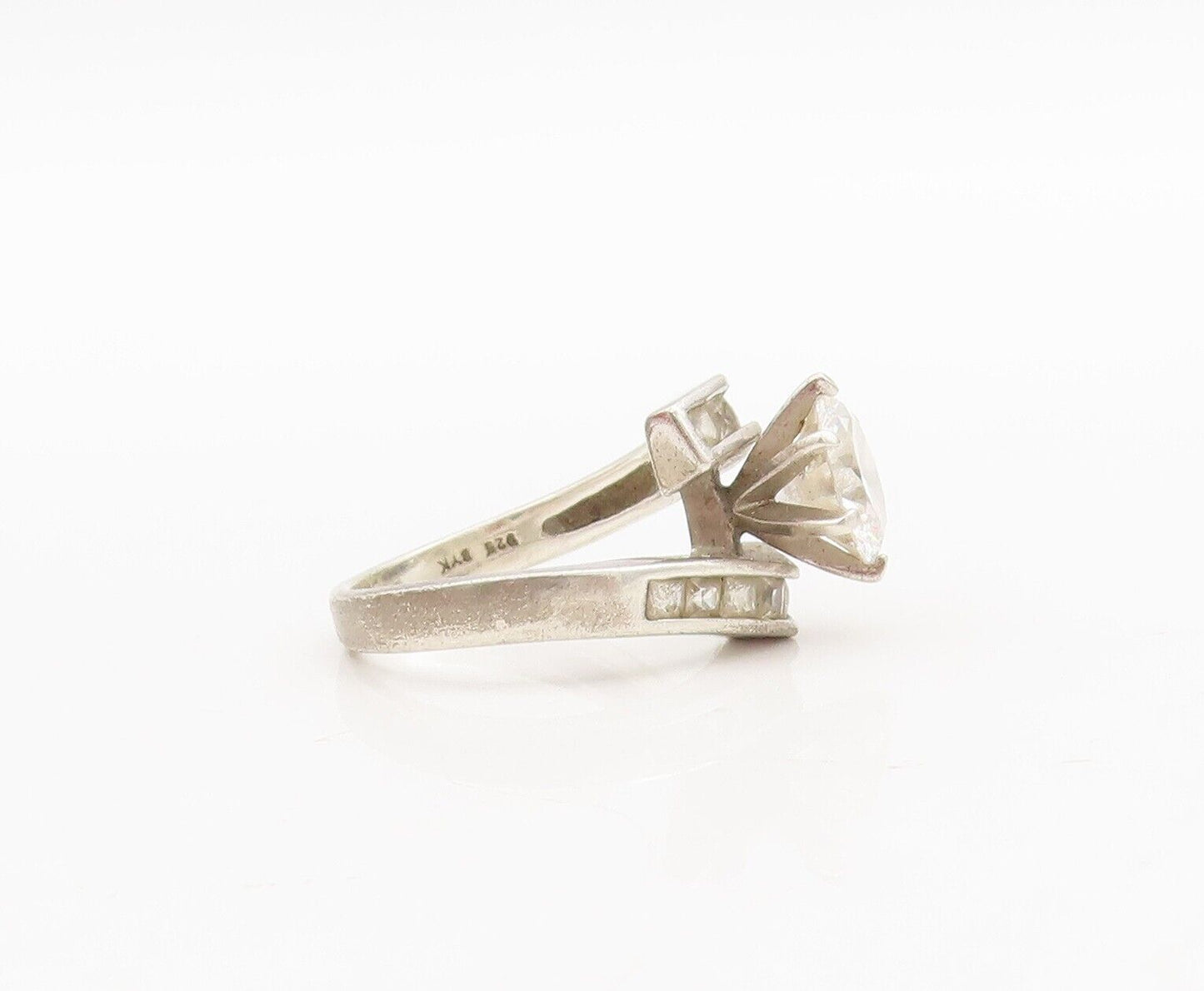 925 Sterling Silver Vintage Ring Bypass Inlay & Main Stone Topaz  Sz 6  RG28524