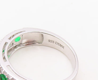 925 Sterling Silver Vintage Ring Round Cut Green & White CZ Bands Sz 7.5 RG30325