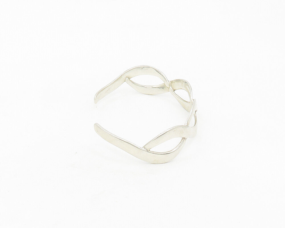 925 Sterling Silver  Vintage Smooth Shiny Open Twist Cuff Bracelet  BT7572