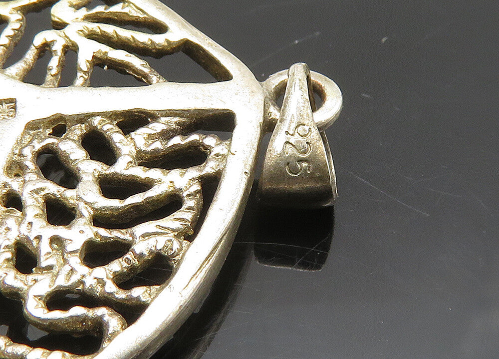 925 Sterling Silver  Vintage Shiny Floral Leaf Motif Drop Pendant  PT16461