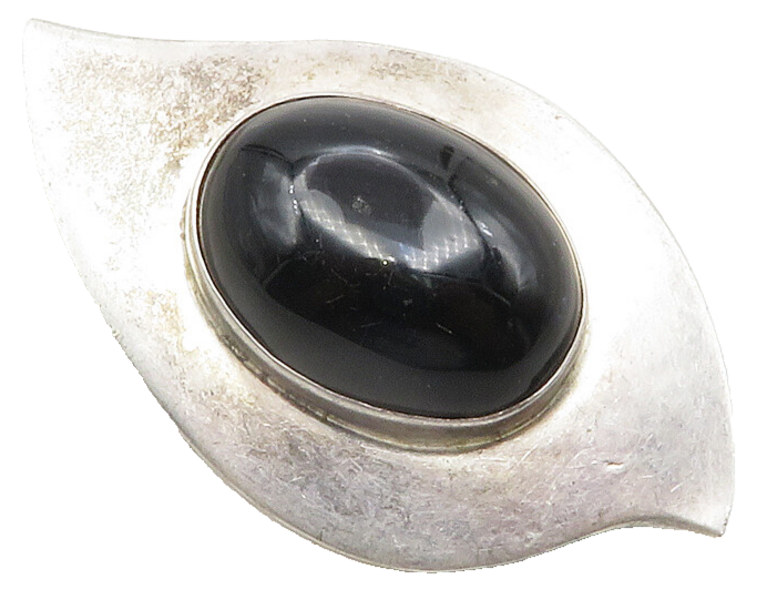 MEXICO 925 Sterling Silver  Vintage Cabochon Black Onyx Brooch Pin  BP4624