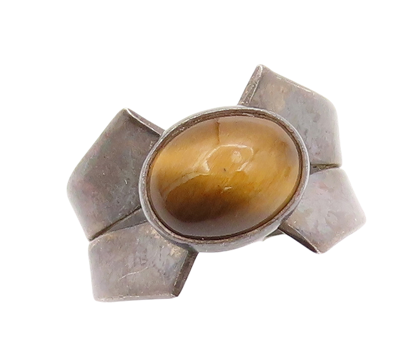 925 Sterling Silver Vintage Ring ISRAEL Dark Tone Tigers Eye  Sz 6.5  RG31055
