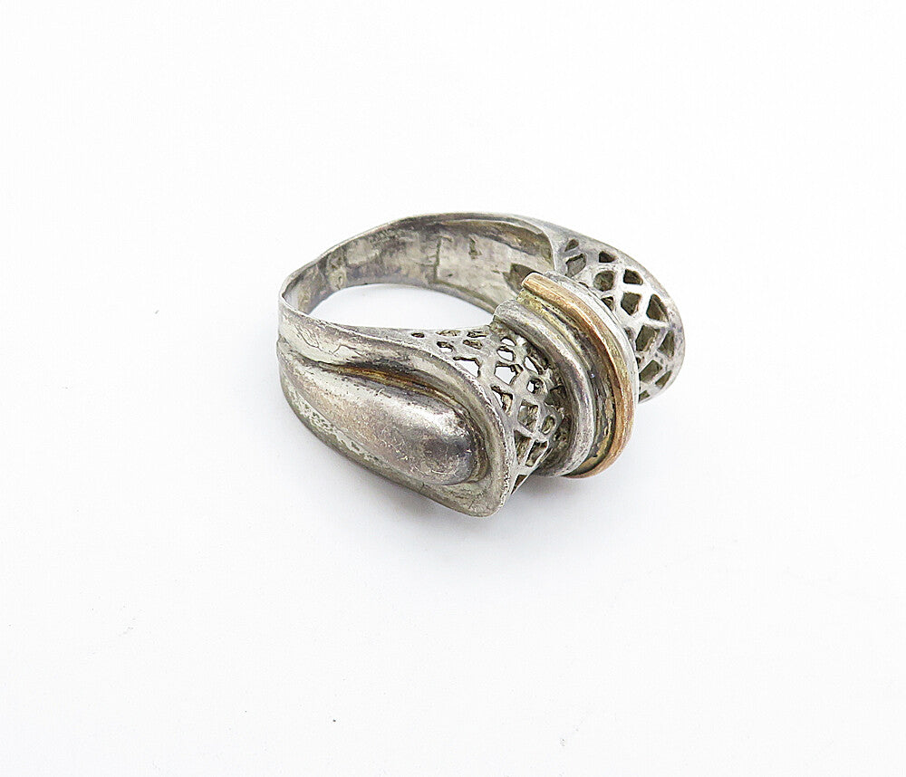925 Sterling Silver  Vintage Two Tone Cutout Dome Band Ring Sz 6  RG4127