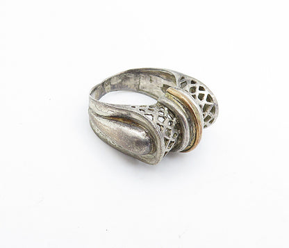 925 Sterling Silver  Vintage Two Tone Cutout Dome Band Ring Sz 6  RG4127