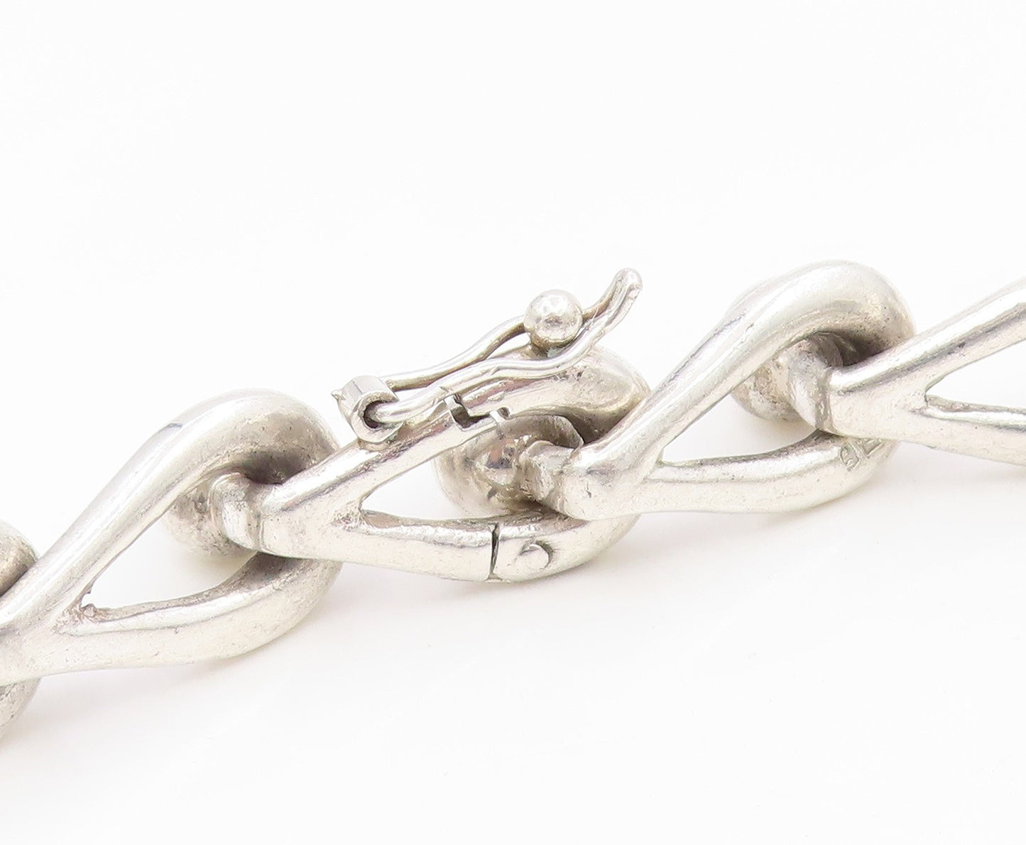 925 Sterling Silver Vintage Necklace Interlocking Bead Loop Link Heavy  NE4841