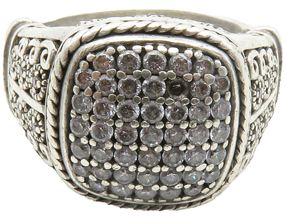 925 Sterling Silver  Vintage Cubic Zirconia Swirl Band Ring Sz 9.5  RG13827