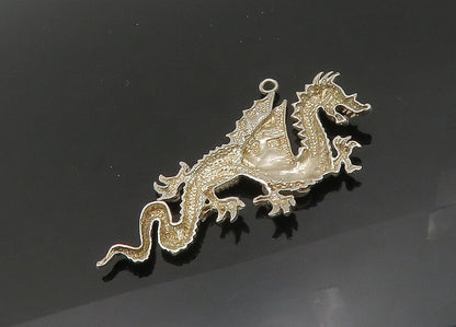 925 Sterling Silver  Vintage Diamond Cut Detail Dragon Motif Pendant  PT16387