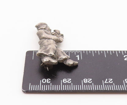 925 Sterling Silver  Vintage Antique Man With Flower Pot Brooch Pin  BP3888