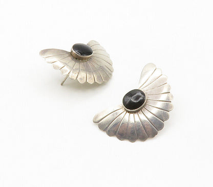 NAVAJO 925 Silver  Vintage Cabochon Cut Black Onyx Drop Earrings  EG7711