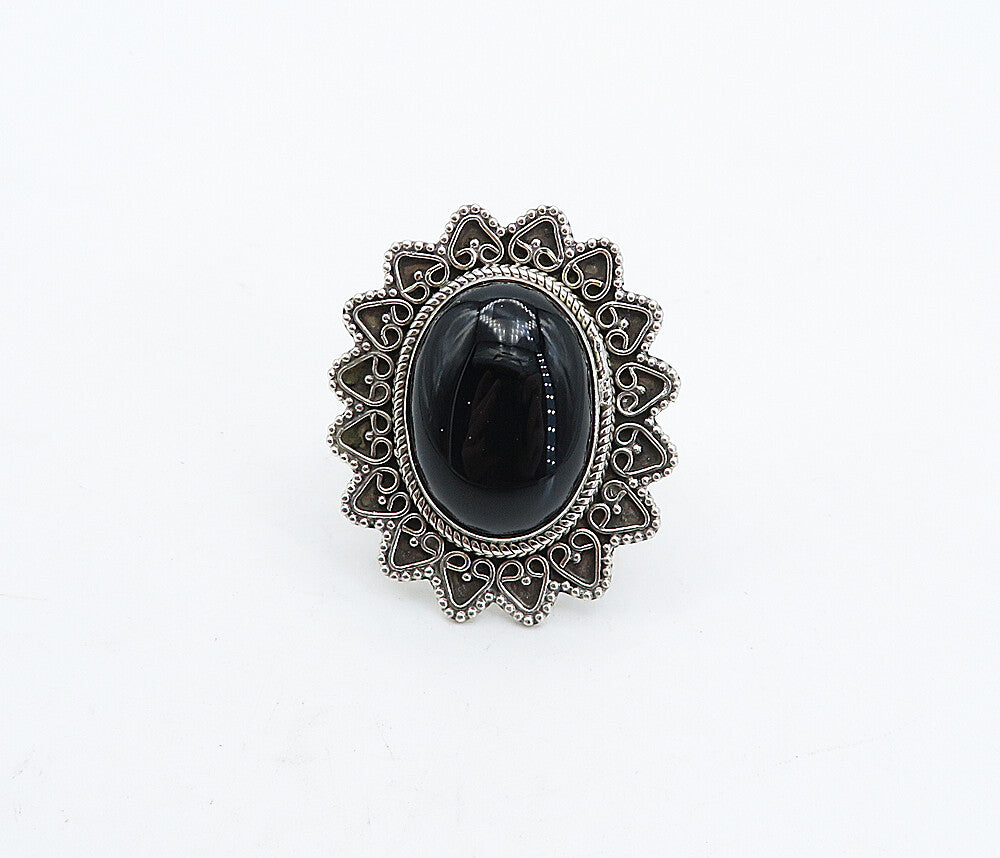 925 Sterling Silver  Vintage Cabochon Black Onyx Cocktail Ring Sz 7.5  RG4501