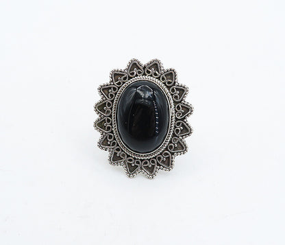 925 Sterling Silver  Vintage Cabochon Black Onyx Cocktail Ring Sz 7.5  RG4501