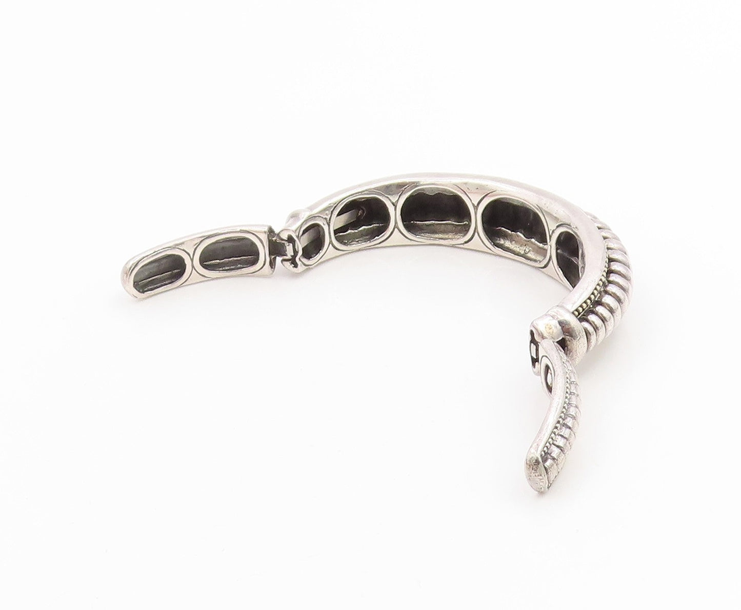 925 Sterling Silver Vintage Bracelet Modernist Solid Ribbed Beaded Cuff  BT12014