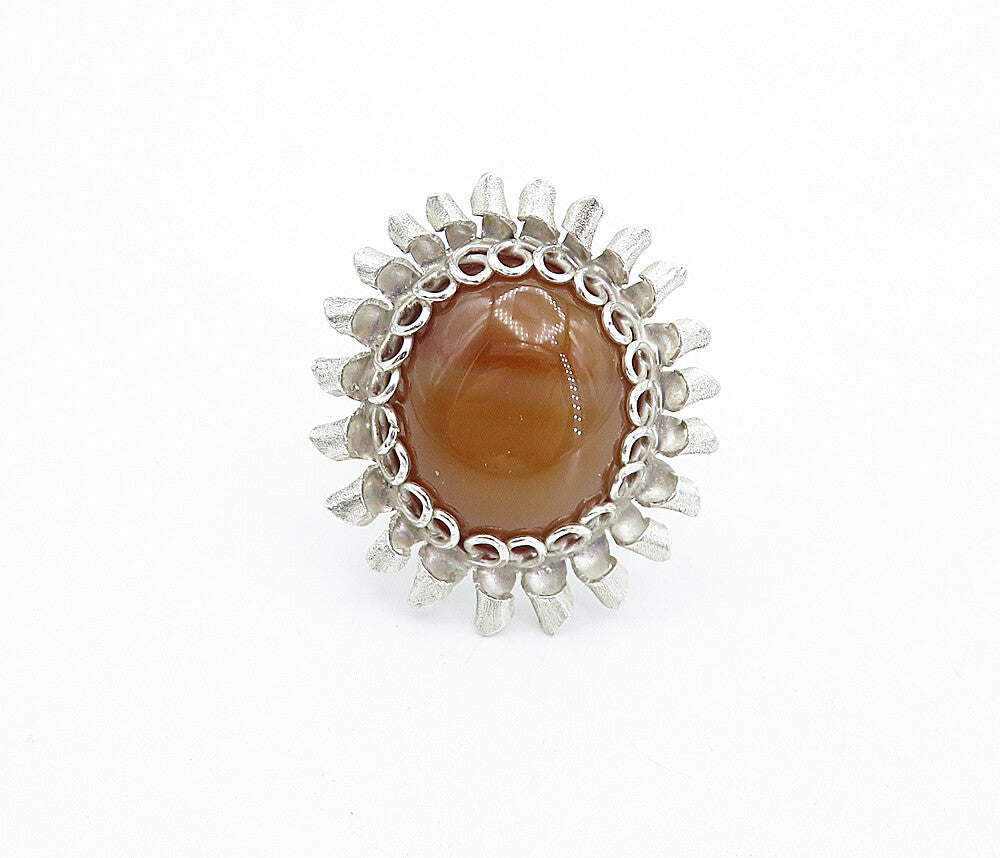 M&M BRAZIL 925 Silver  Carnelian Floral Split Band Cocktail Ring Sz 6.5 RG4680