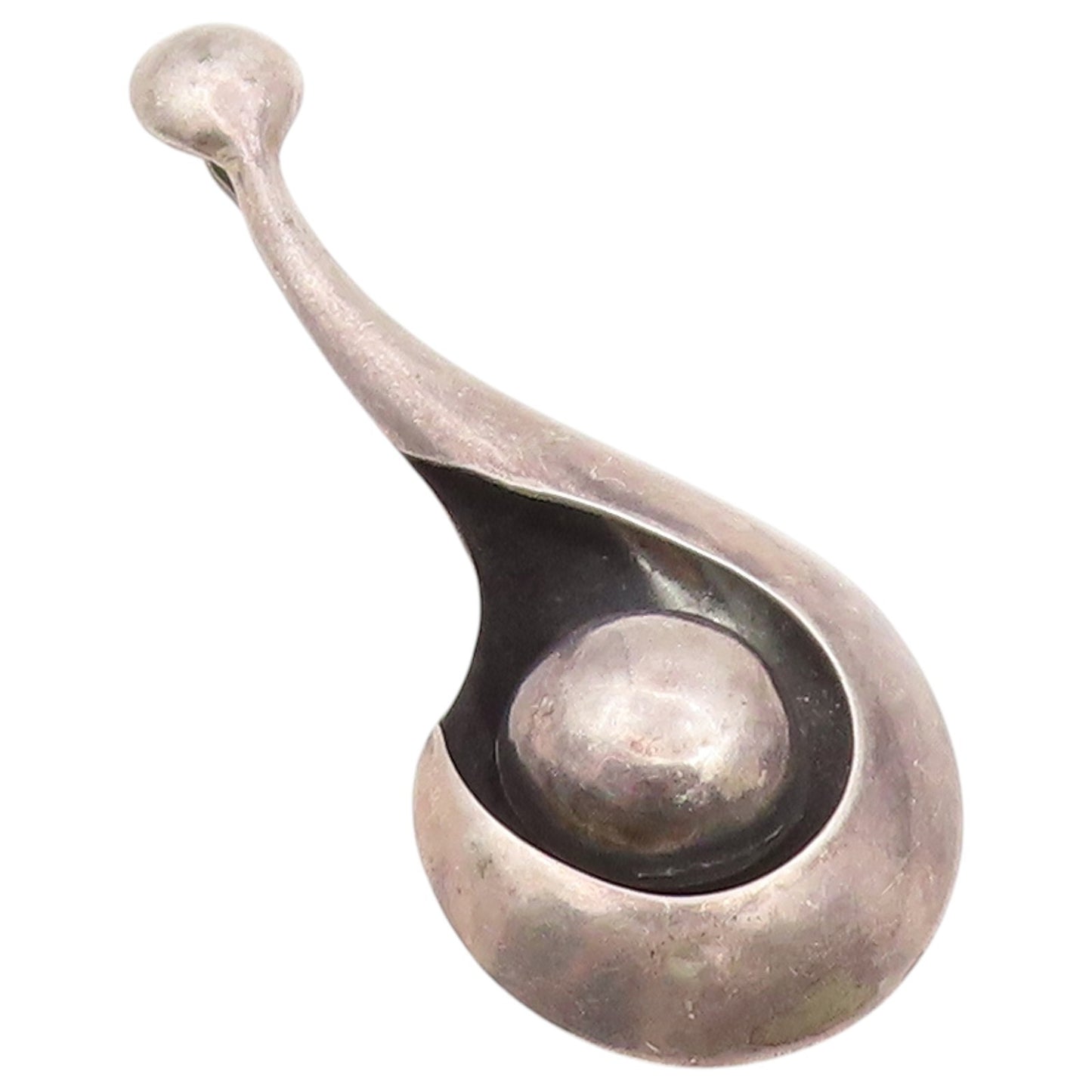 925 Sterling Silver Vintage Pendant Modernist Cradled Sphere Teardrop  PT26449