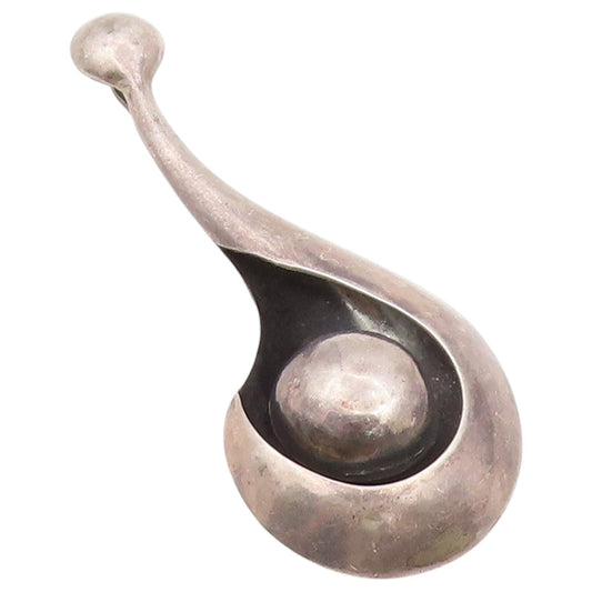 925 Sterling Silver Vintage Pendant Modernist Cradled Sphere Teardrop  PT26449