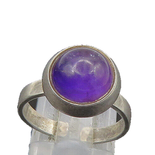 FINLAND 925 Silver   Vintage Cabochon Cut Amethyst Band Ring Sz 6.5  RG23022