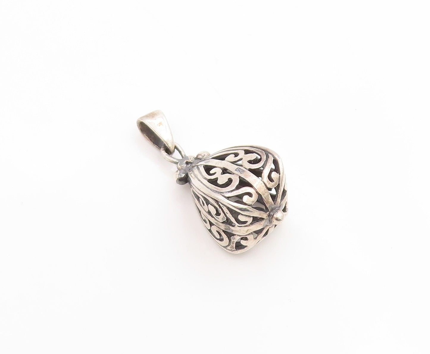 925 Sterling Silver Vintage Pendant Classic Scrollwork Cutout Drop Charm PT26056