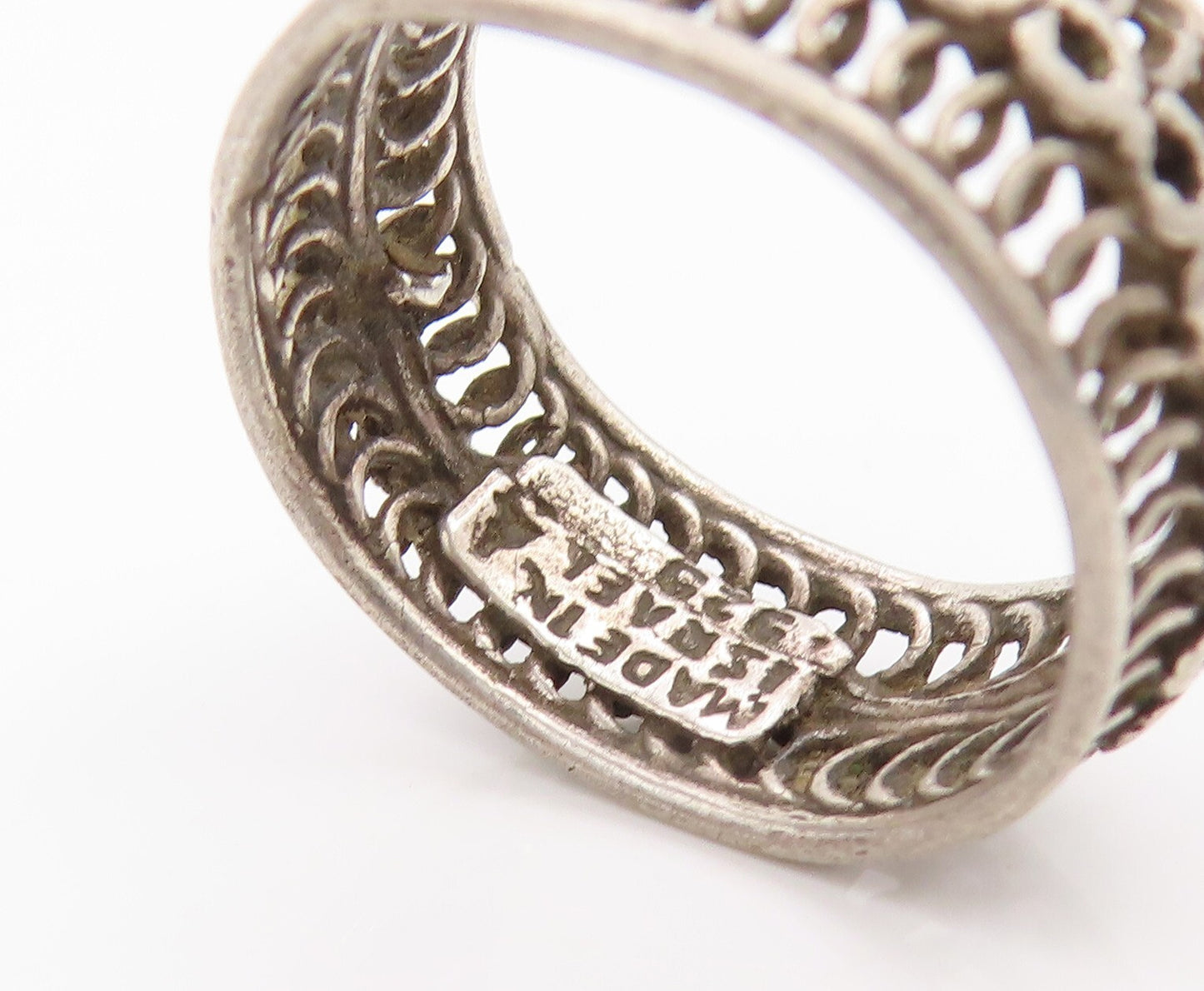 925 Sterling Silver Vintage Ring ISRAEL Dark Tone Designer Cutout  Sz 6  RG31805