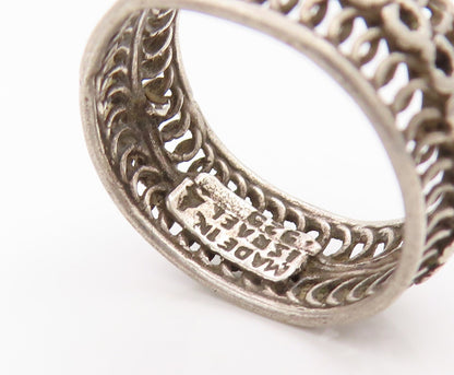 925 Sterling Silver Vintage Ring ISRAEL Dark Tone Designer Cutout  Sz 6  RG31805