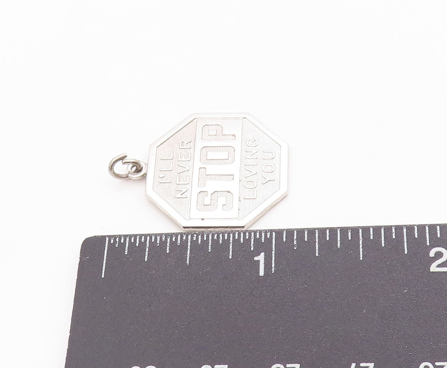 925 Sterling Silver Vintage Pendant I'll Never Stop Loving U Sign Charm  PT24873