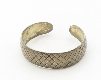 925 Sterling Silver  Vintage Dark Tone Etched Detail Cuff Bracelet  BT4146