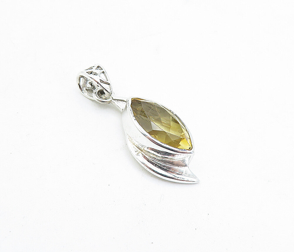 925 Sterling Silver Marquise Cut Citrine Shiny Polished Drop Pendant PT3460