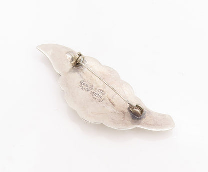 925 Sterling Silver Vintage Brooch Pin MEXICO Beaded Cloudy Leaf Design  BP11058