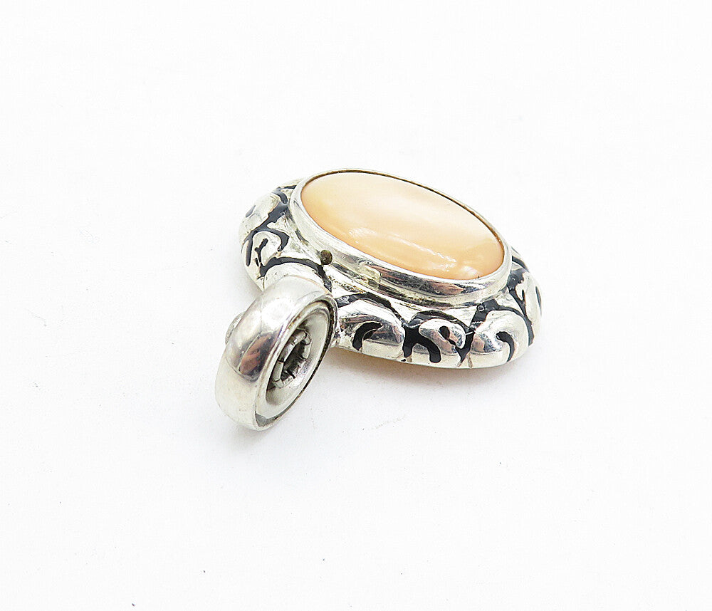 ESPO 925 Sterling Silver  Vintage Mother Of Pearl Swirl Dome Pendant  PT3608