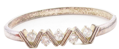 925 Sterling Silver  Vintage Sparkling Cubic Zirconia Bangle Bracelet  BT1928