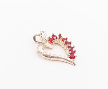 925 Sterling Silver Vintage Pendant Red Ruby Love Heart Cut Out Charm  PT24754