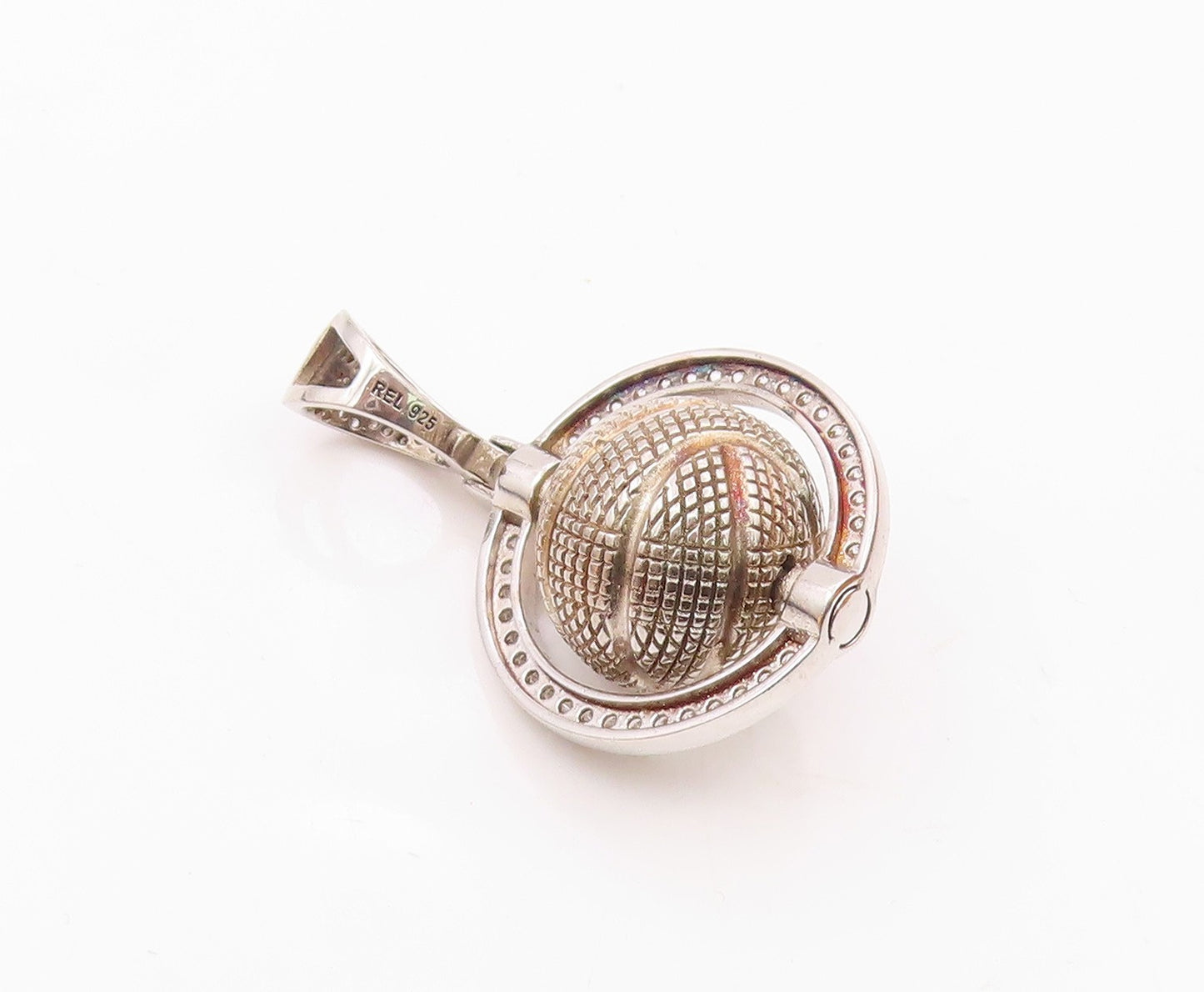 925 Sterling Silver  Vintage Cubic Zirconia Sphere Pendant (SPINS)  PT16615