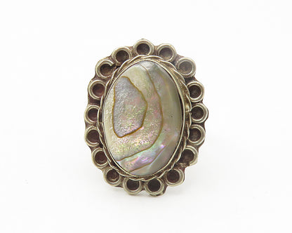 925 Sterling Silver  Vintage Abalone Shell Floral Cocktail Ring Sz 6  RG10968