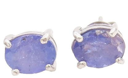 925 Sterling Silver Vintage Earrings Oval Cut Natural Tanzanite Studs  EG13912