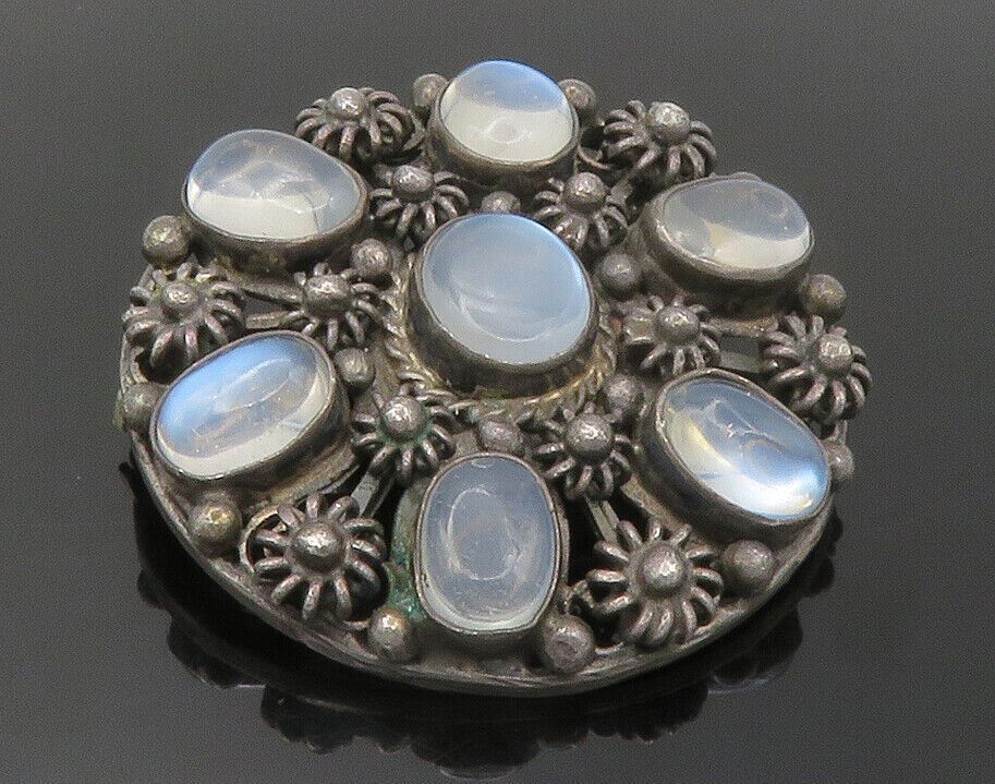 925 Sterling Silver  Vintage Topaz Oxidized Floral Design Brooch Pin  BP4785