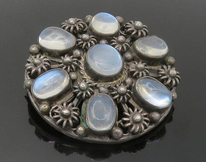 925 Sterling Silver  Vintage Topaz Oxidized Floral Design Brooch Pin  BP4785