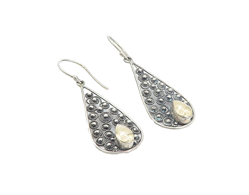 925 Sterling Silver & 18K GOLD  Vintage Spiral Twist Dangle Earrings  EG3597