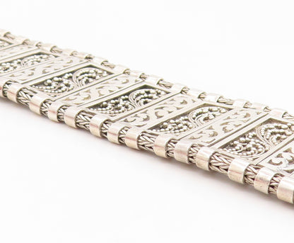925 Sterling Silver Vintage Bracelet LOIS HILL Wide Scrollwork Panel  BT11919