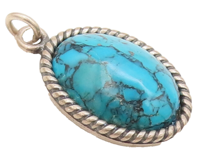 925 Sterling Silver Vintage Pendant CAROLYN POLLACK Oval Blue Turquoise  PT22580