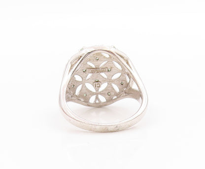 925 Sterling Silver Vintage Ring Emerald Floral Cut Out Split Band  Sz 7 RG33580