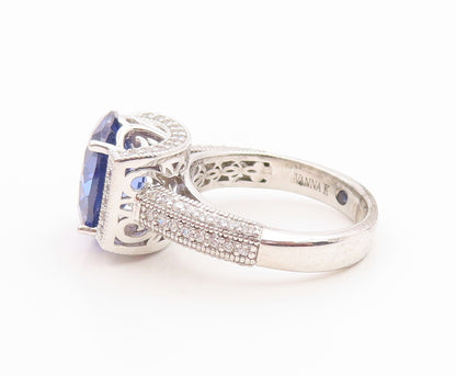 925 Sterling Silver Vintage Ring VANNA K Tanzanite & CZ Band  Sz 6  RG35531